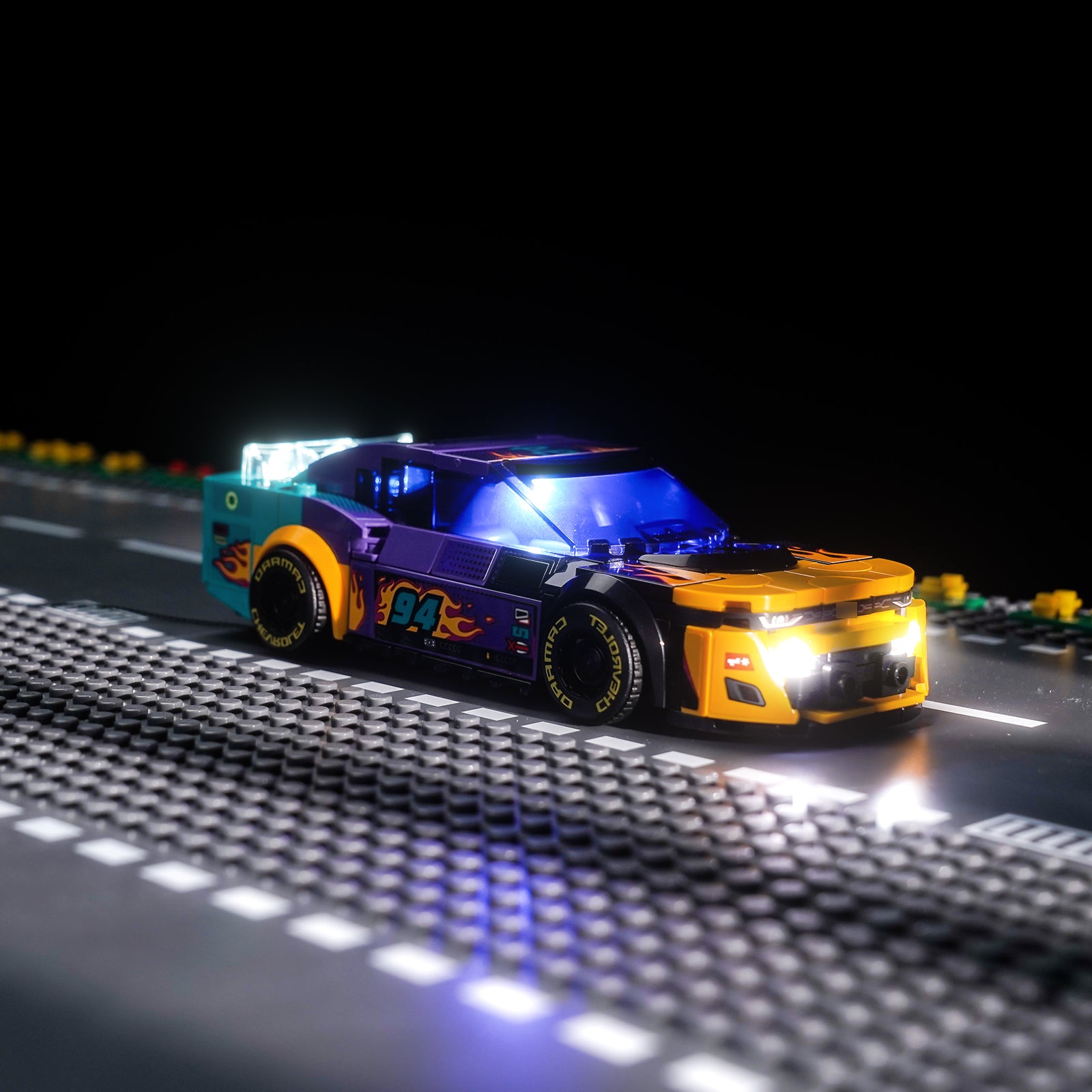 BrickBling's LEGO Speed Champions NASCAR® Next-Generation Chevrolet Camaro ZL1 76935 Lighting Kit turns your building experience into a dazzling feast, enhancing the sleek lines and dynamic features of the next-generation Chevrolet Camaro ZL1. This NASCAR toy model car features realistic features, including a rear spoiler, front grille, hood, headlights and wheels, as well as authentic Camaro, Cup Series and NASCAR logos, all of which highlight exquisite craftsmanship and forward-looking aesthetics. Our