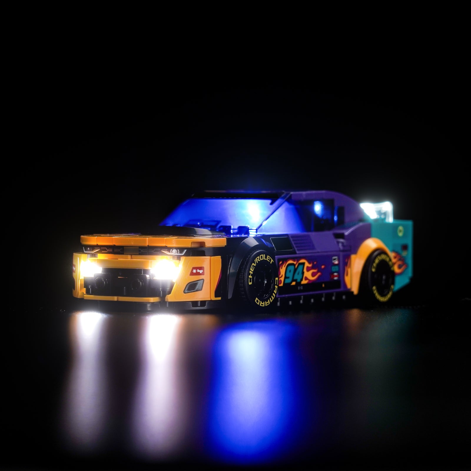 BrickBling's LEGO Speed Champions NASCAR® Next-Generation Chevrolet Camaro ZL1 76935 Lighting Kit turns your building experience into a dazzling feast, enhancing the sleek lines and dynamic features of the next-generation Chevrolet Camaro ZL1. This NASCAR toy model car features realistic features, including a rear spoiler, front grille, hood, headlights and wheels, as well as authentic Camaro, Cup Series and NASCAR logos, all of which highlight exquisite craftsmanship and forward-looking aesthetics. Our