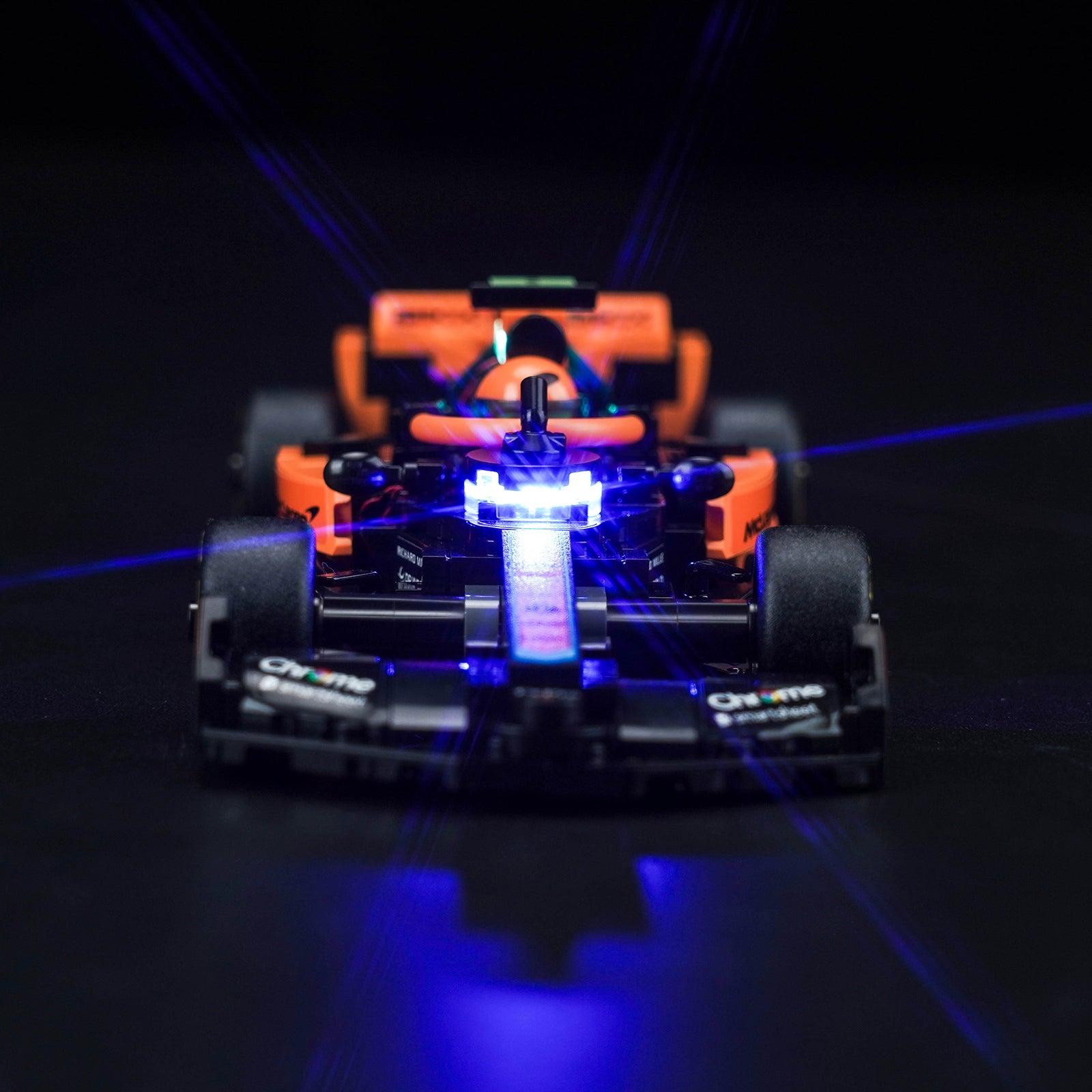 Detailed Display of BrickBling Light Kit for LEGO Speed Champions 2023 McLaren Formula 1 Race Car 76919