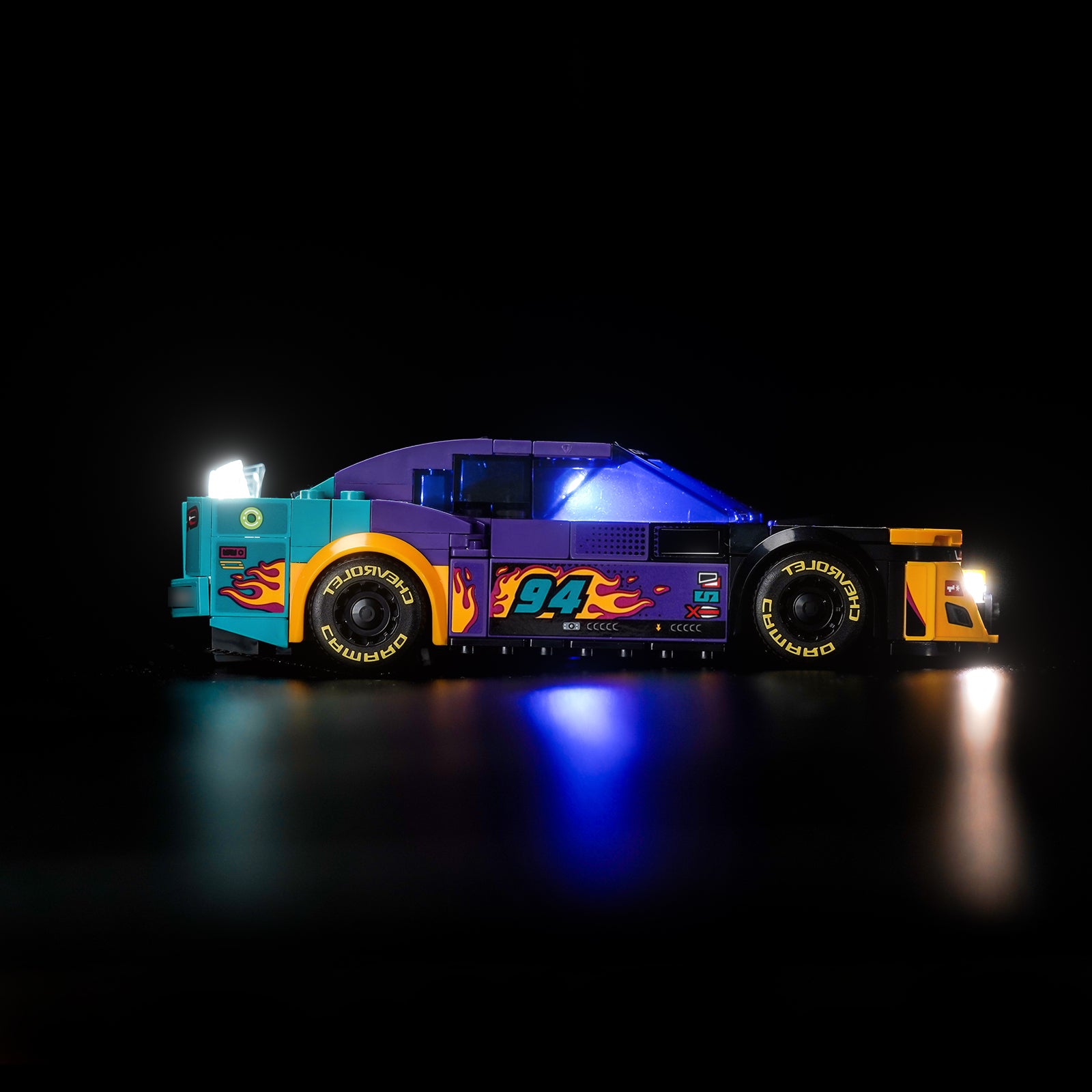 BrickBling's LEGO Speed Champions NASCAR® Next-Generation Chevrolet Camaro ZL1 76935 Lighting Kit turns your building experience into a dazzling feast, enhancing the sleek lines and dynamic features of the next-generation Chevrolet Camaro ZL1. This NASCAR toy model car features realistic features, including a rear spoiler, front grille, hood, headlights and wheels, as well as authentic Camaro, Cup Series and NASCAR logos, all of which highlight exquisite craftsmanship and forward-looking aesthetics. Our