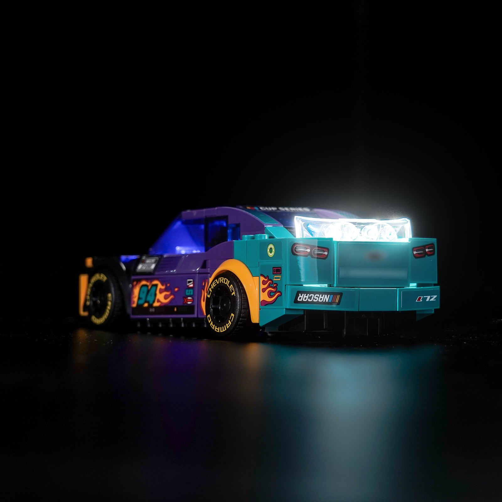 BrickBling's LEGO Speed Champions NASCAR® Next-Generation Chevrolet Camaro ZL1 76935 Lighting Kit turns your building experience into a dazzling feast, enhancing the sleek lines and dynamic features of the next-generation Chevrolet Camaro ZL1. This NASCAR toy model car features realistic features, including a rear spoiler, front grille, hood, headlights and wheels, as well as authentic Camaro, Cup Series and NASCAR logos, all of which highlight exquisite craftsmanship and forward-looking aesthetics. Our