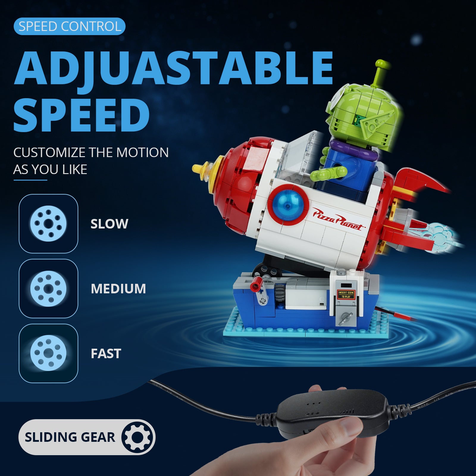 BrickBling Motorized Power Functions Kit for LEGO Disney Alien with Pizza Planet Rocket Ride 43307