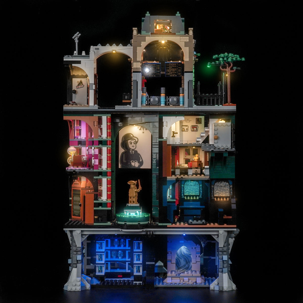 BrickBling LED Lighting Kit for LEGO Ministry of Magic 76476 – rear view showing the overall lighting effect