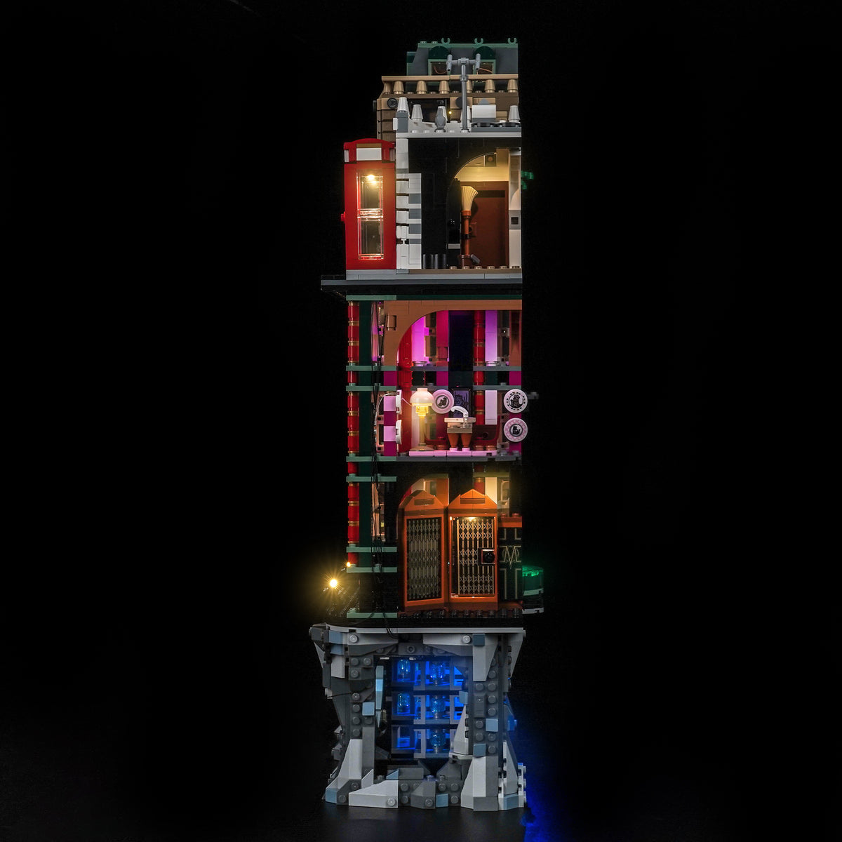 BrickBling LED lighting kit for the LEGO Ministry of Magic set 76476 — side view showing the overall lighting effect