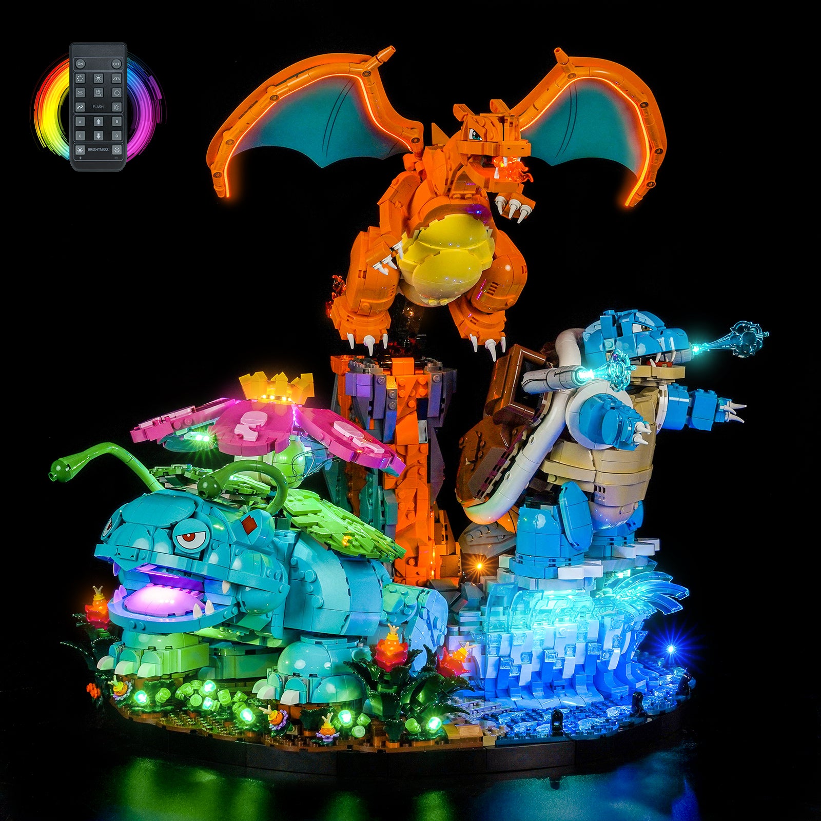BrickBling Light Kit for LEGO Pokémon Venusaur, Charizard and Blastoise 72153 Remote Control Version