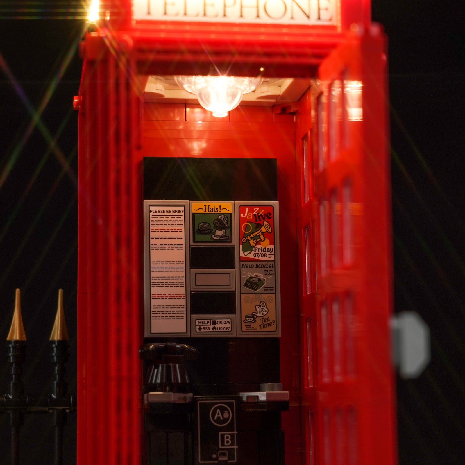 Detail of BrickBling LED Light Kit for LEGO Ideas Red London Telephone Box 21347