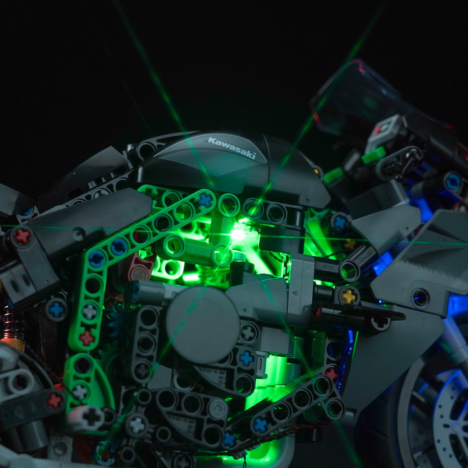 Lighting Details Shown of BrickBling Light Kit for LEGO Kawasaki Ninja H2R Motorcycle 42170