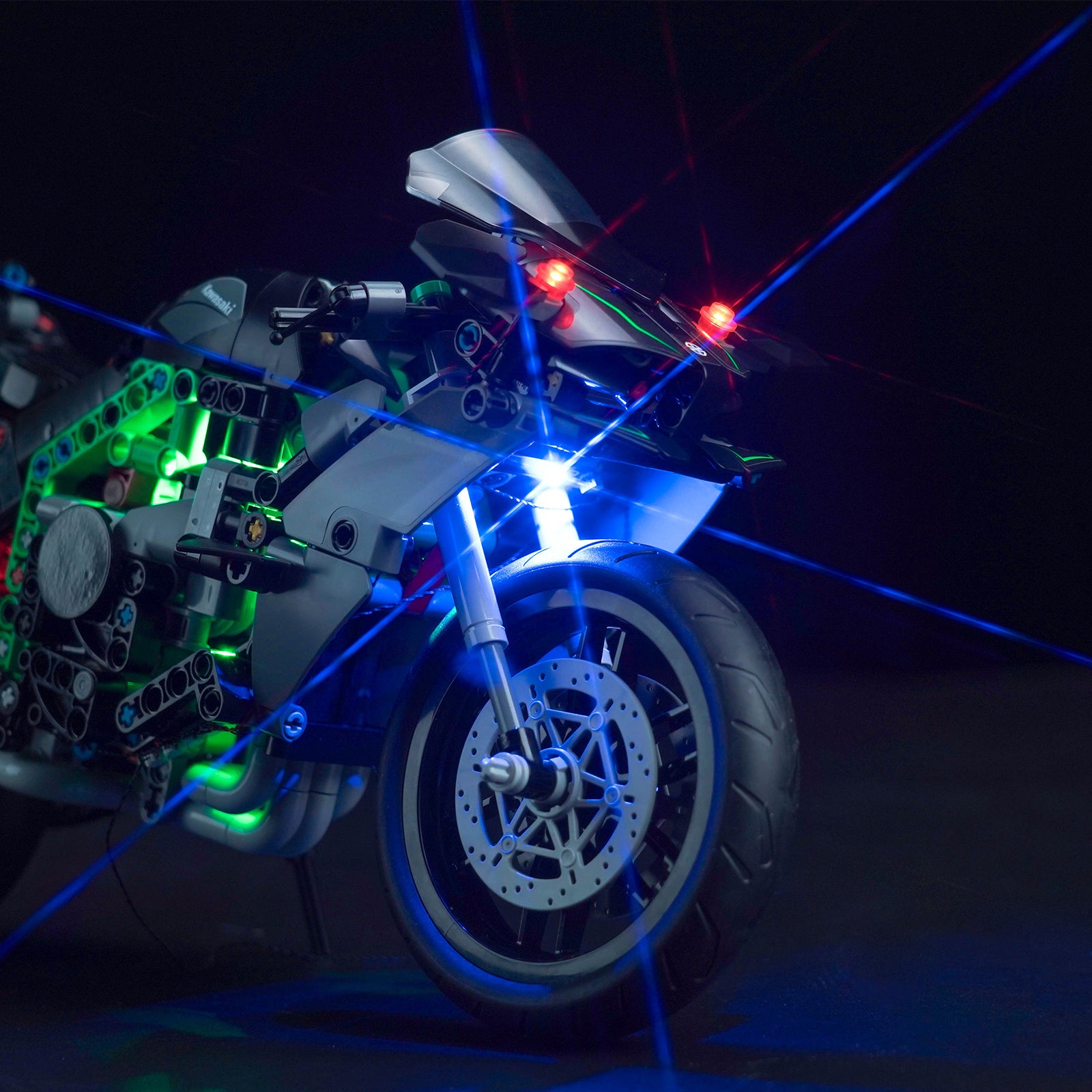 Lighting Details Shown of BrickBling Light Kit for LEGO Kawasaki Ninja H2R Motorcycle 42170