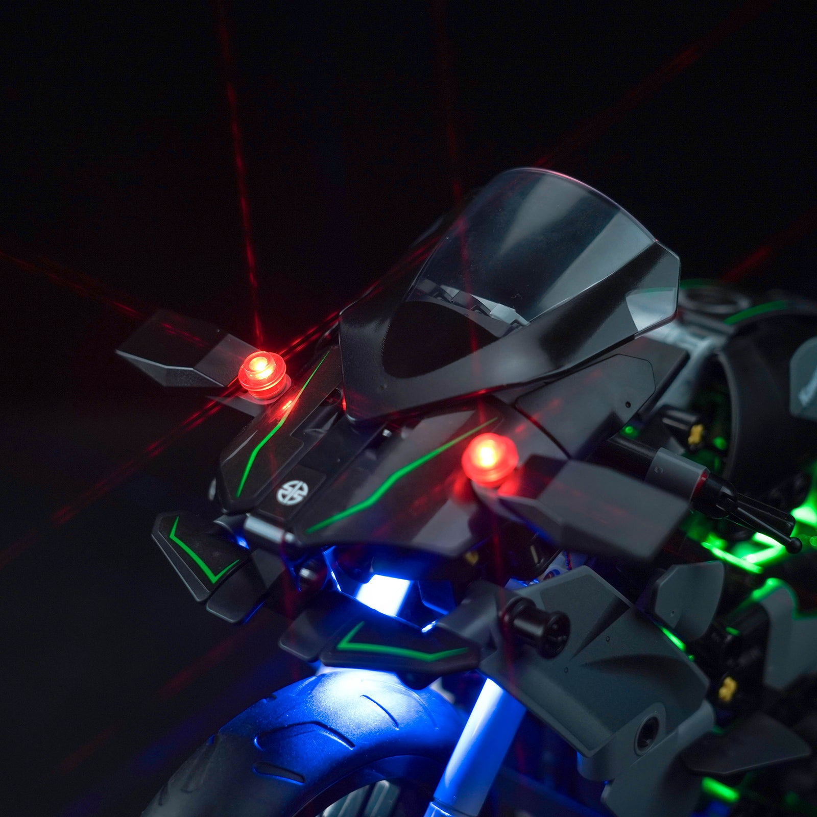 Lighting Details Shown of BrickBling Light Kit for LEGO Kawasaki Ninja H2R Motorcycle 42170