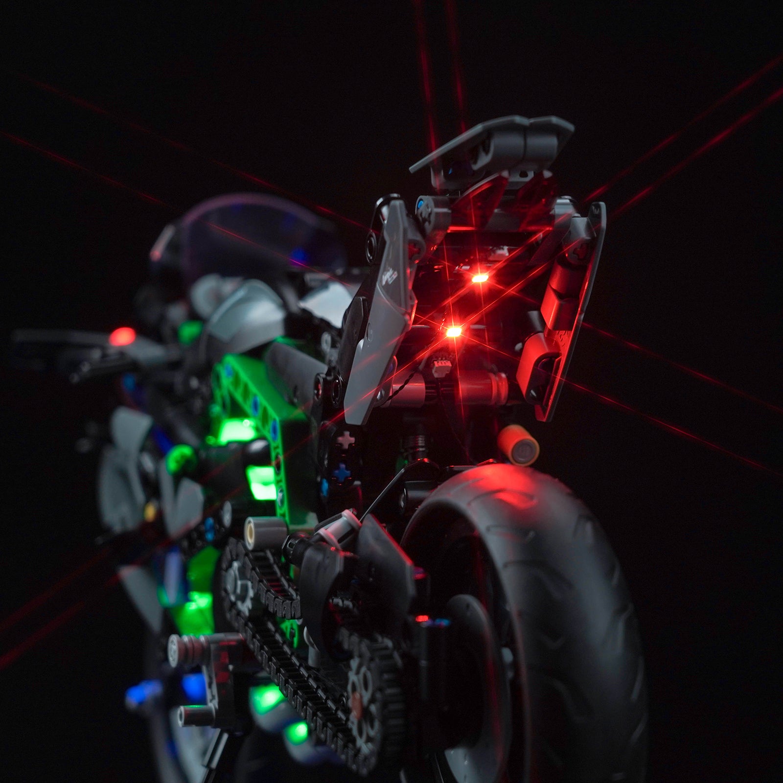 Lighting Details Shown of BrickBling Light Kit for LEGO Kawasaki Ninja H2R Motorcycle 42170