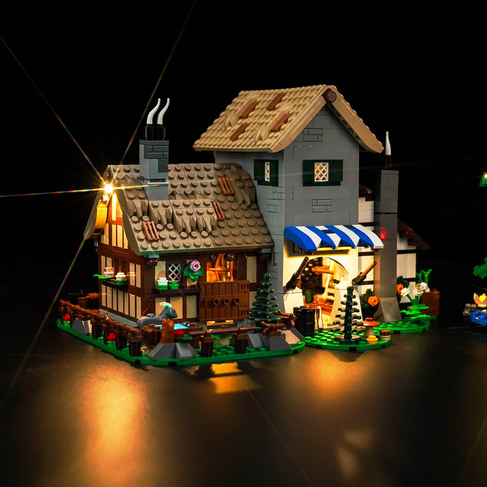 Lighting Details Shown of BrickBling Light Kit for LEGO Icons Medieval Town Square 10332