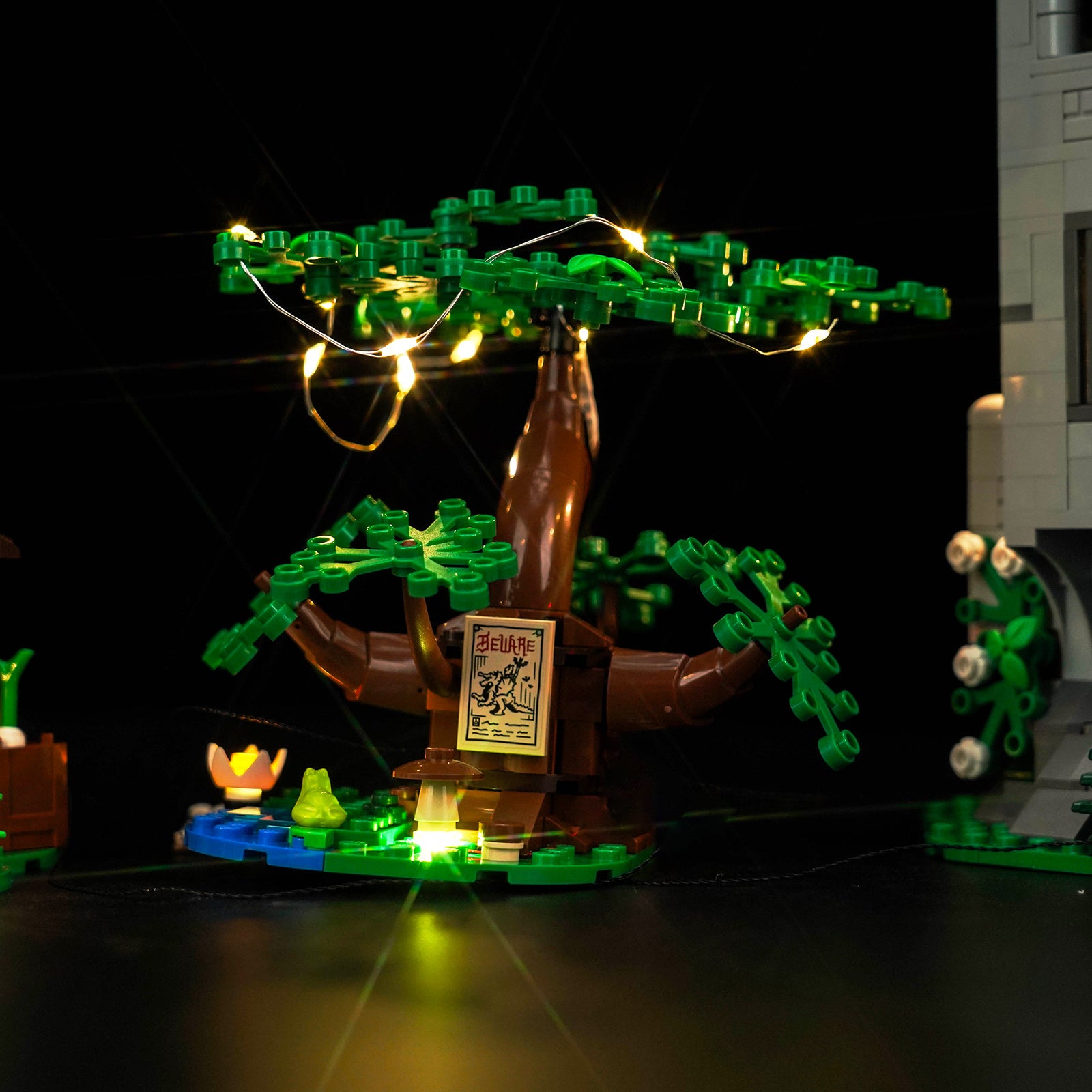 Lighting Details Shown of BrickBling Light Kit for LEGO Icons Medieval Town Square 10332