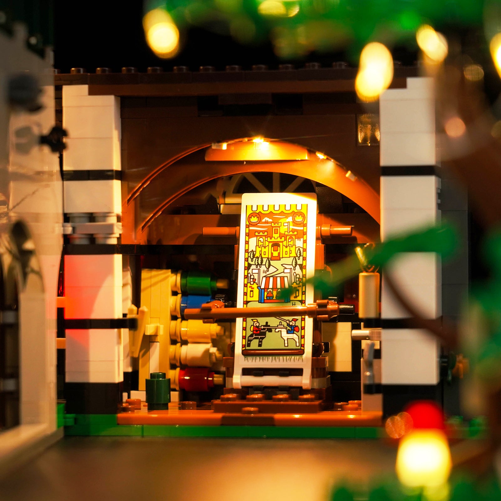 Lighting Details Shown of BrickBling Light Kit for LEGO Icons Medieval Town Square 10332