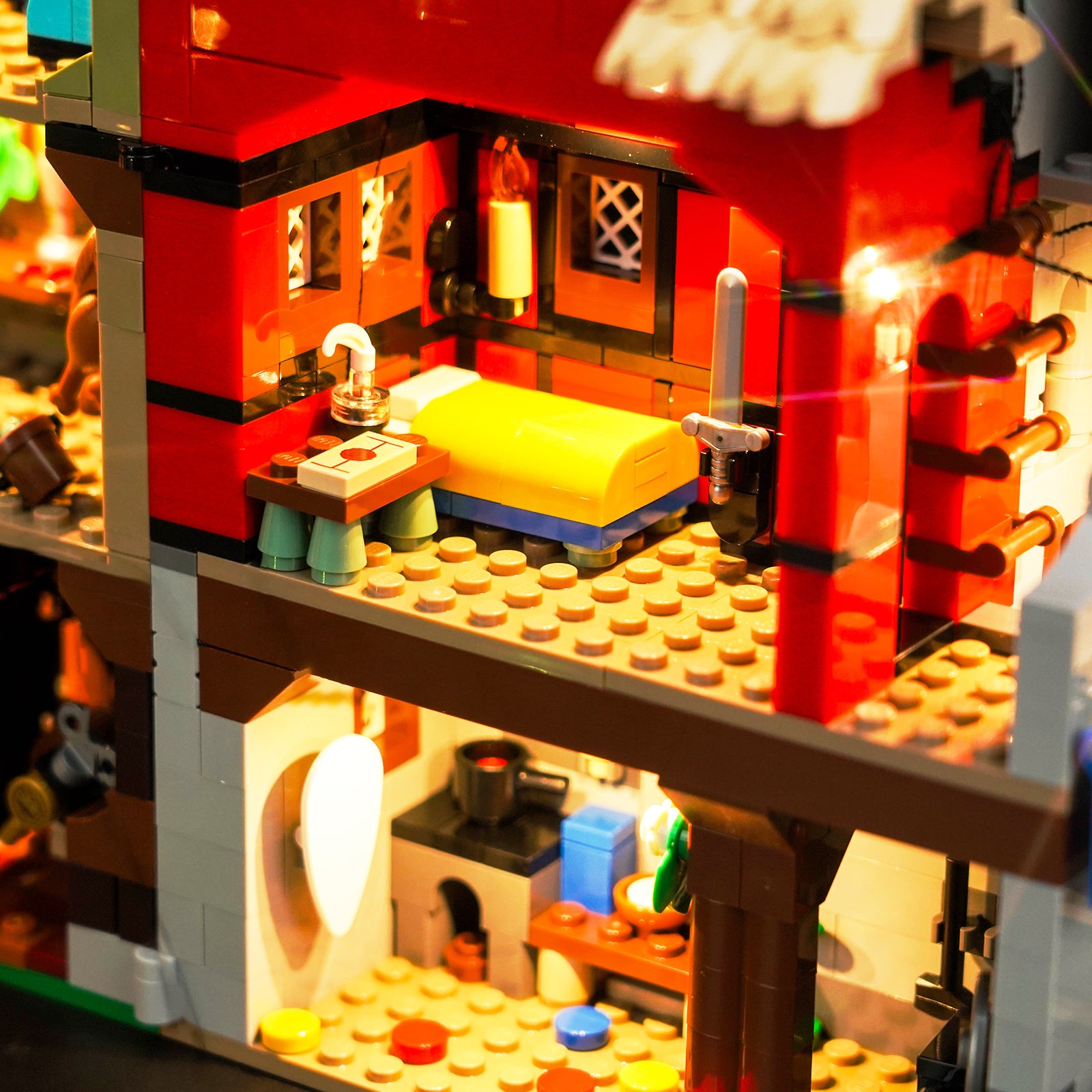 Lighting Details Shown of BrickBling Light Kit for LEGO Icons Medieval Town Square 10332