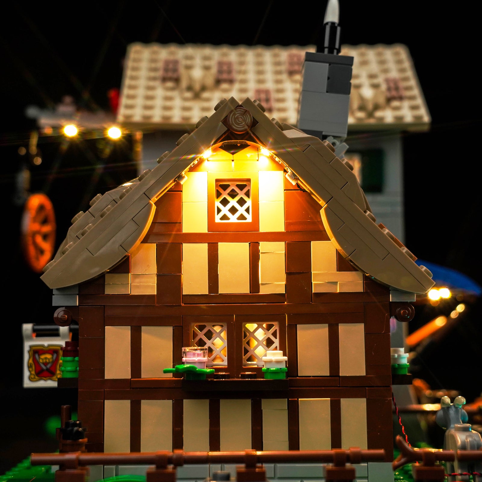 Lighting Details Shown of BrickBling Light Kit for LEGO Icons Medieval Town Square 10332