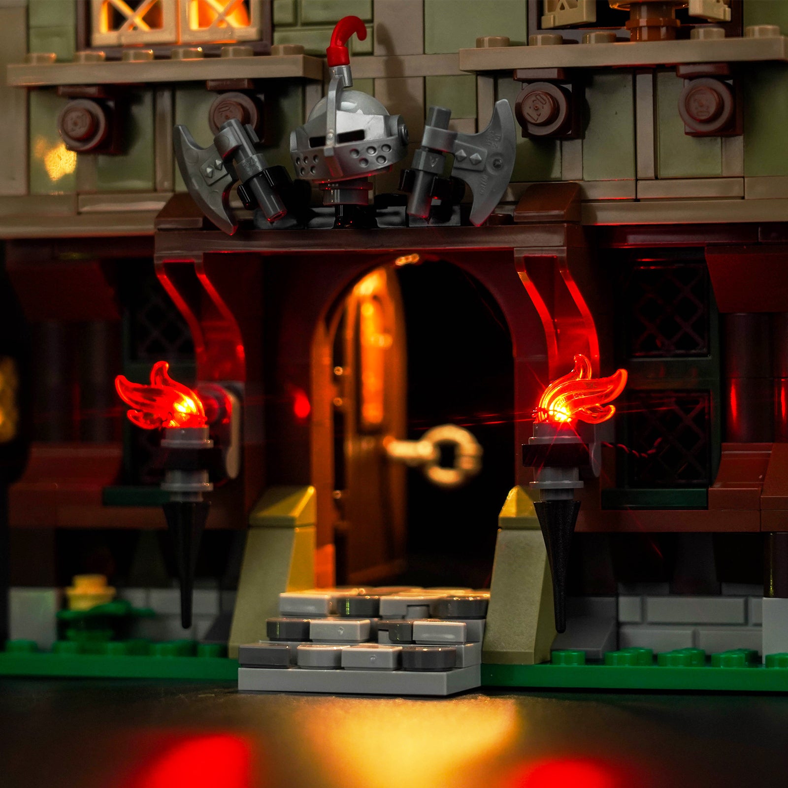 Lighting Details Shown of BrickBling Light Kit for LEGO Icons Medieval Town Square 10332