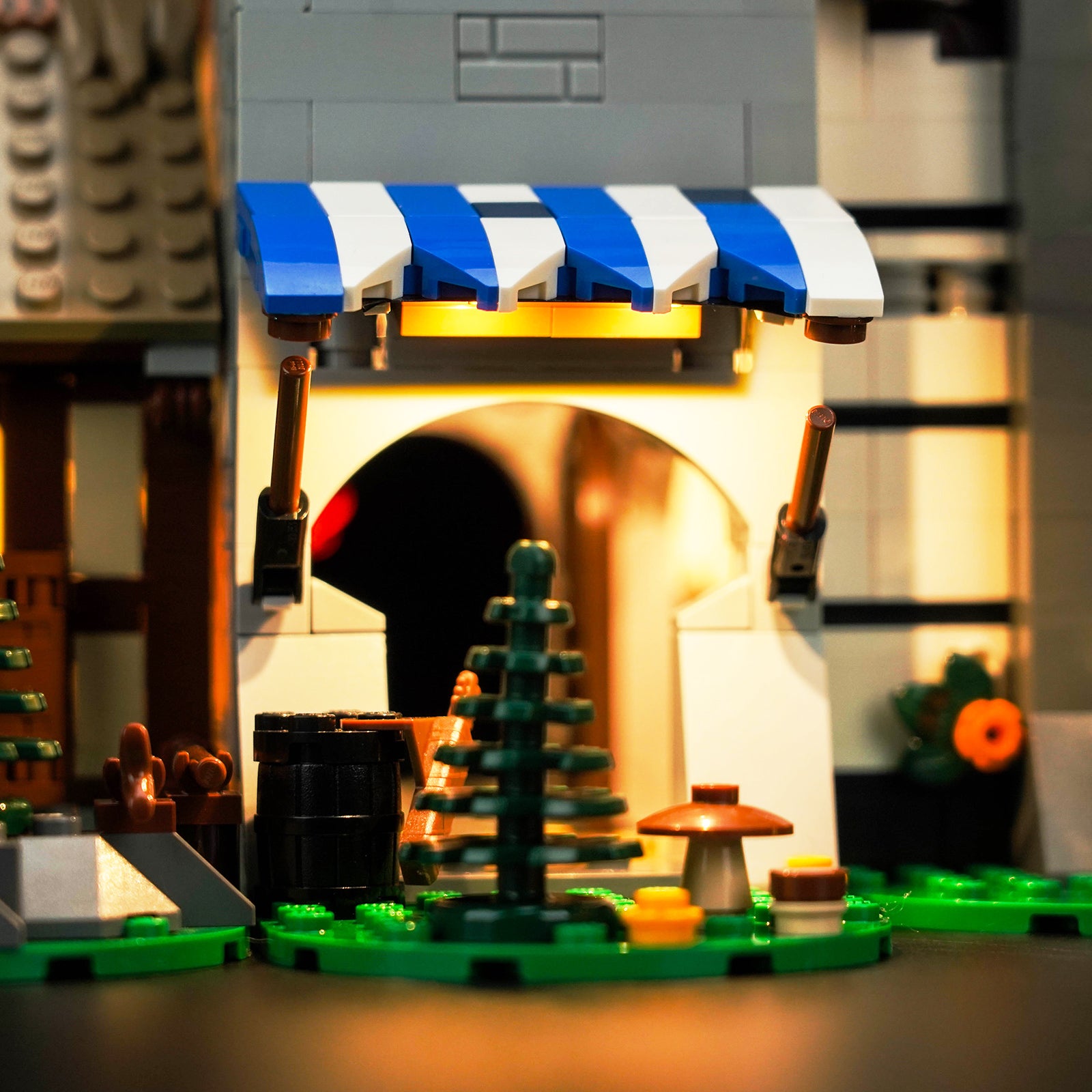 Lighting Details Shown of BrickBling Light Kit for LEGO Icons Medieval Town Square 10332