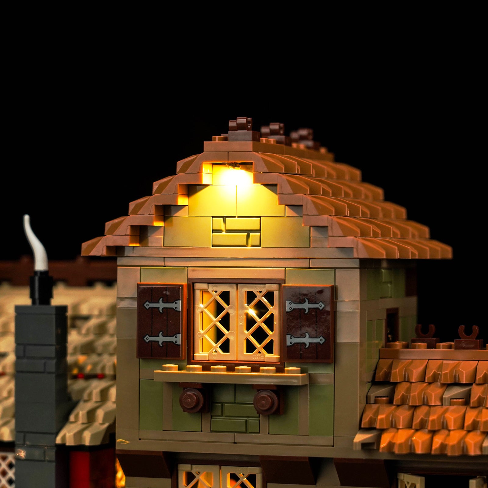 Lighting Details Shown of BrickBling Light Kit for LEGO Icons Medieval Town Square 10332