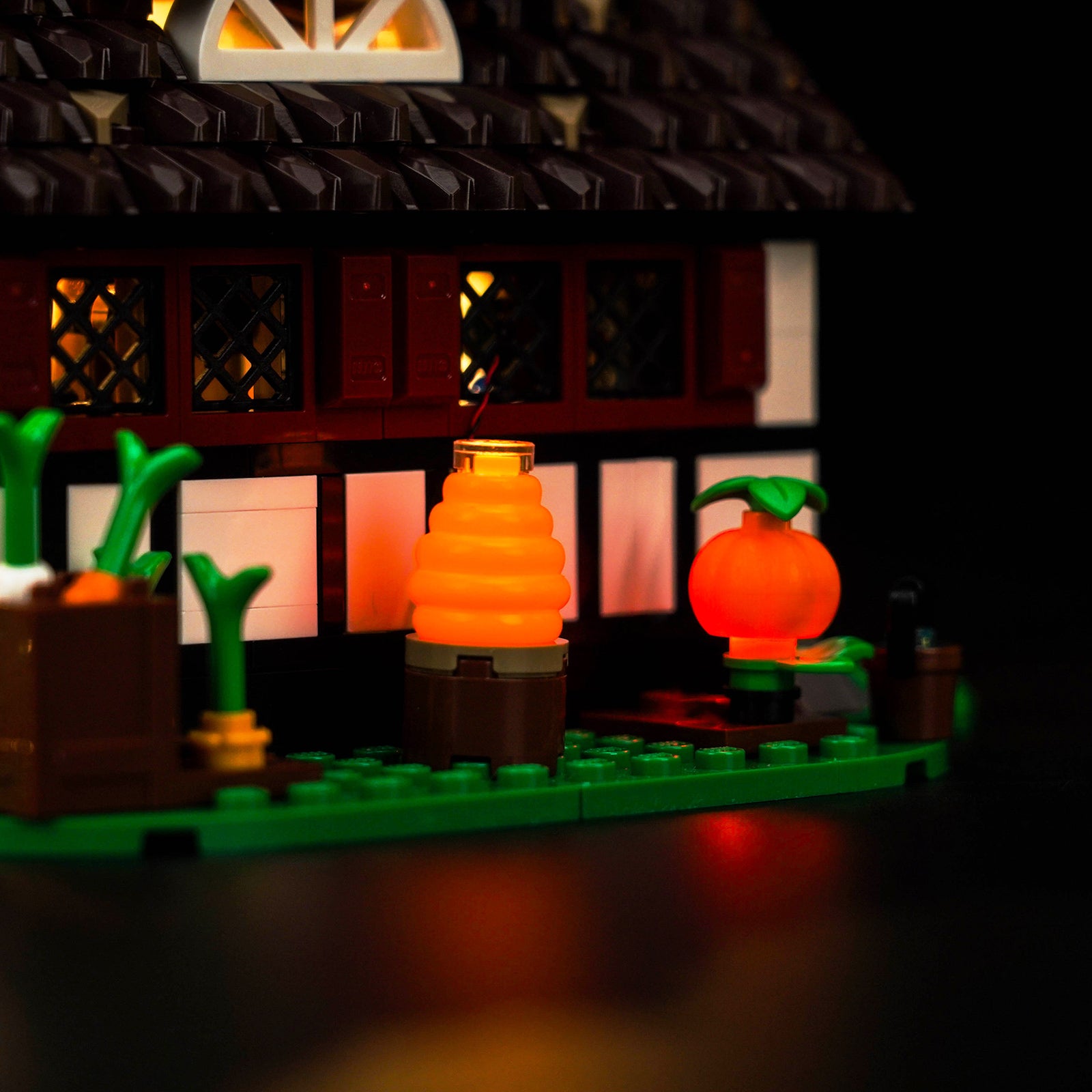 Lighting Details Shown of BrickBling Light Kit for LEGO Icons Medieval Town Square 10332