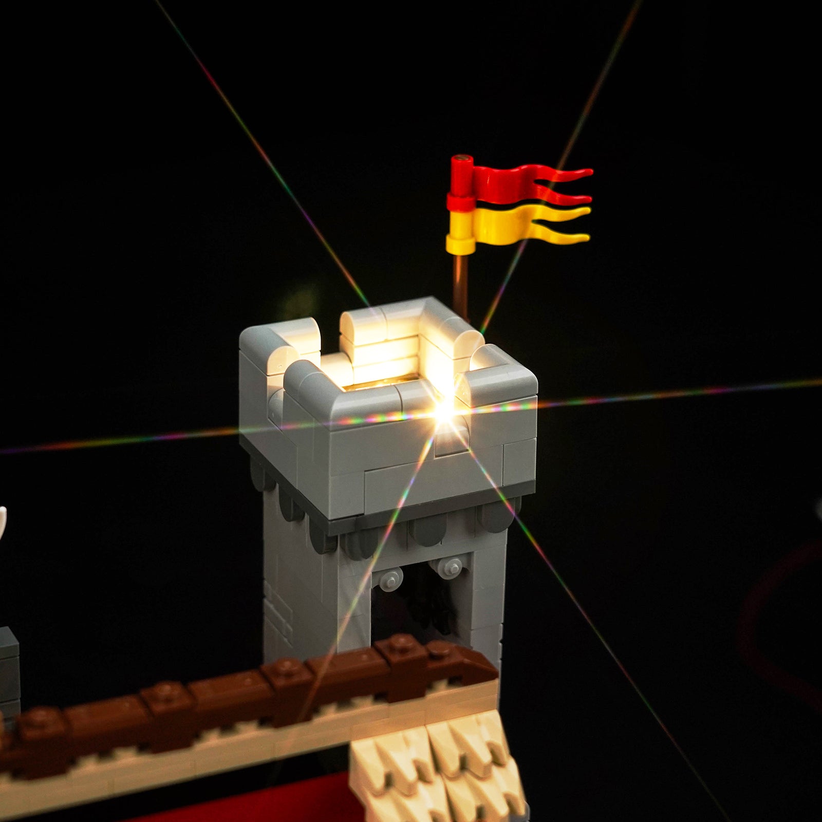 Lighting Details Shown of BrickBling Light Kit for LEGO Icons Medieval Town Square 10332