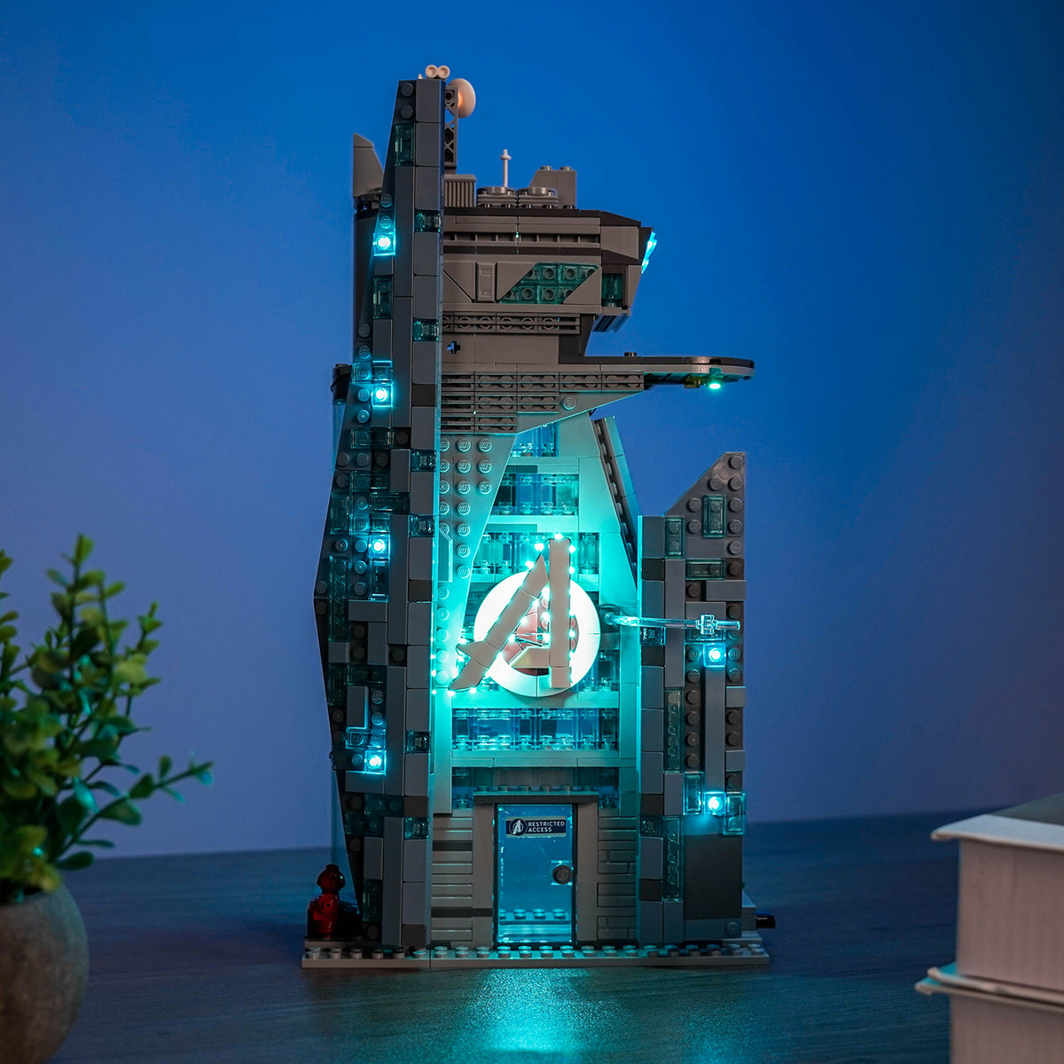 LEGO Marvel New Avengers Tower 76352 illuminated with the BrickBling LED light kit