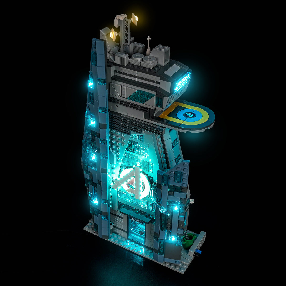 LEGO Marvel New Avengers Tower 76352 illuminated with the BrickBling LED light kit