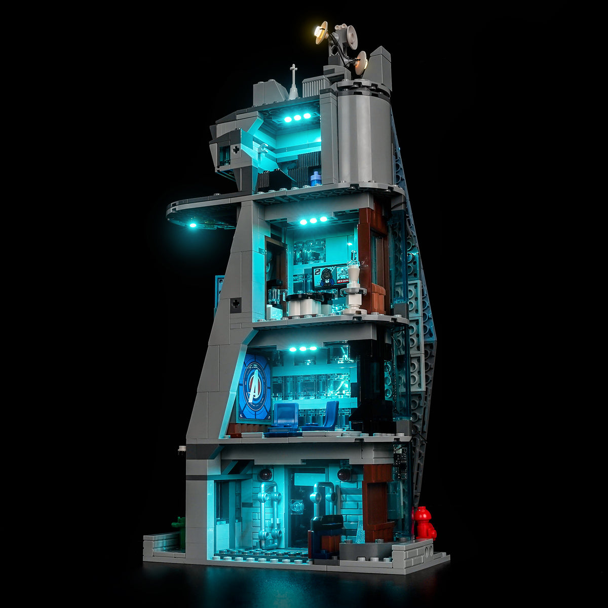 LEGO Marvel New Avengers Tower 76352 illuminated with the BrickBling LED light kit