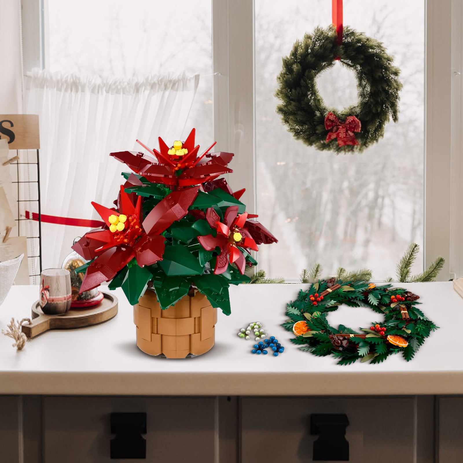 Light up the Christmas atmosphere - the perfect combination of LEGO Poinsettia 10370 and Christmas Wreath 10340