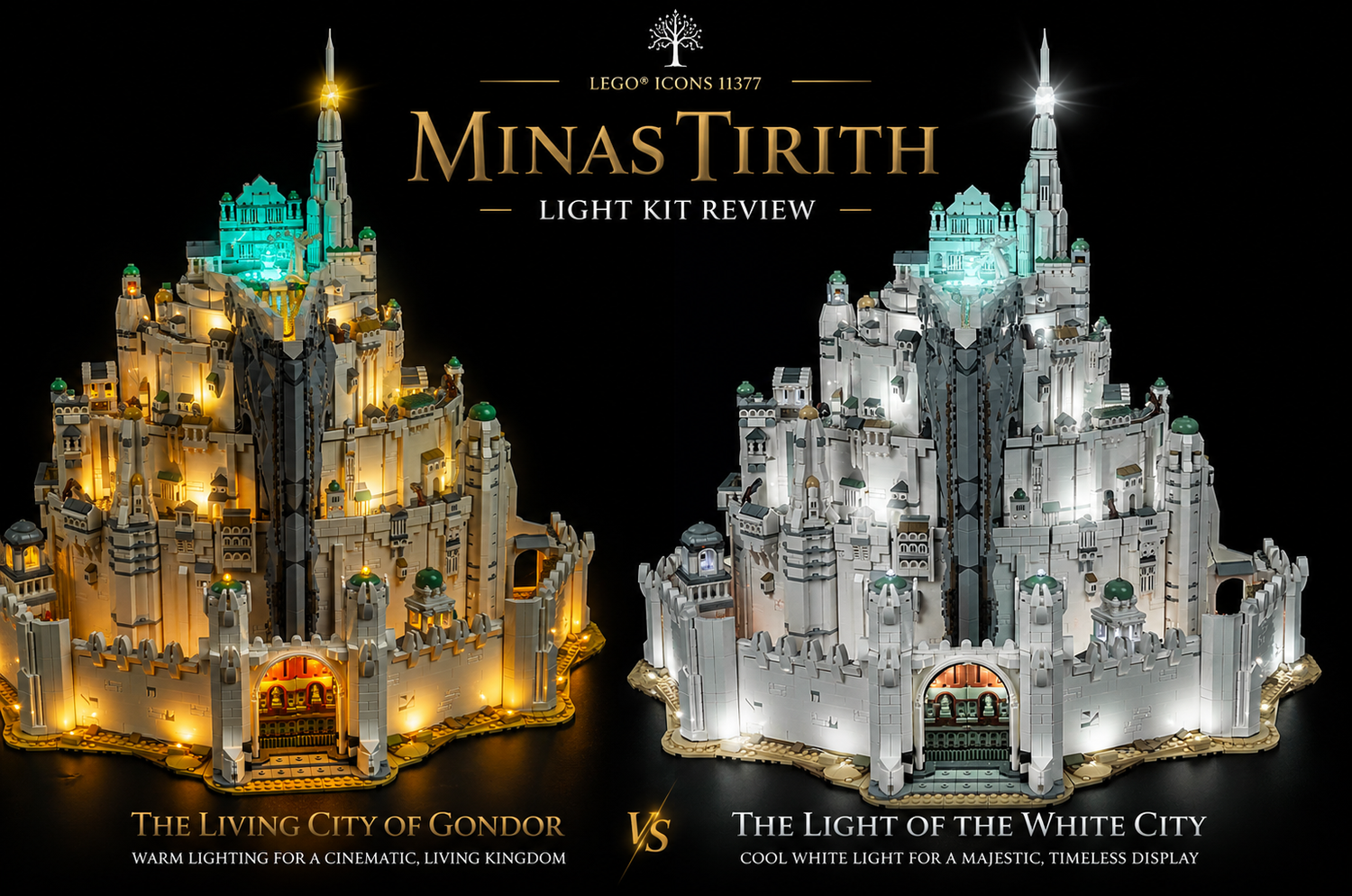 LEGO 11377 Minas Tirith Light Kit Review: Two Ways to Bring the White City to Life