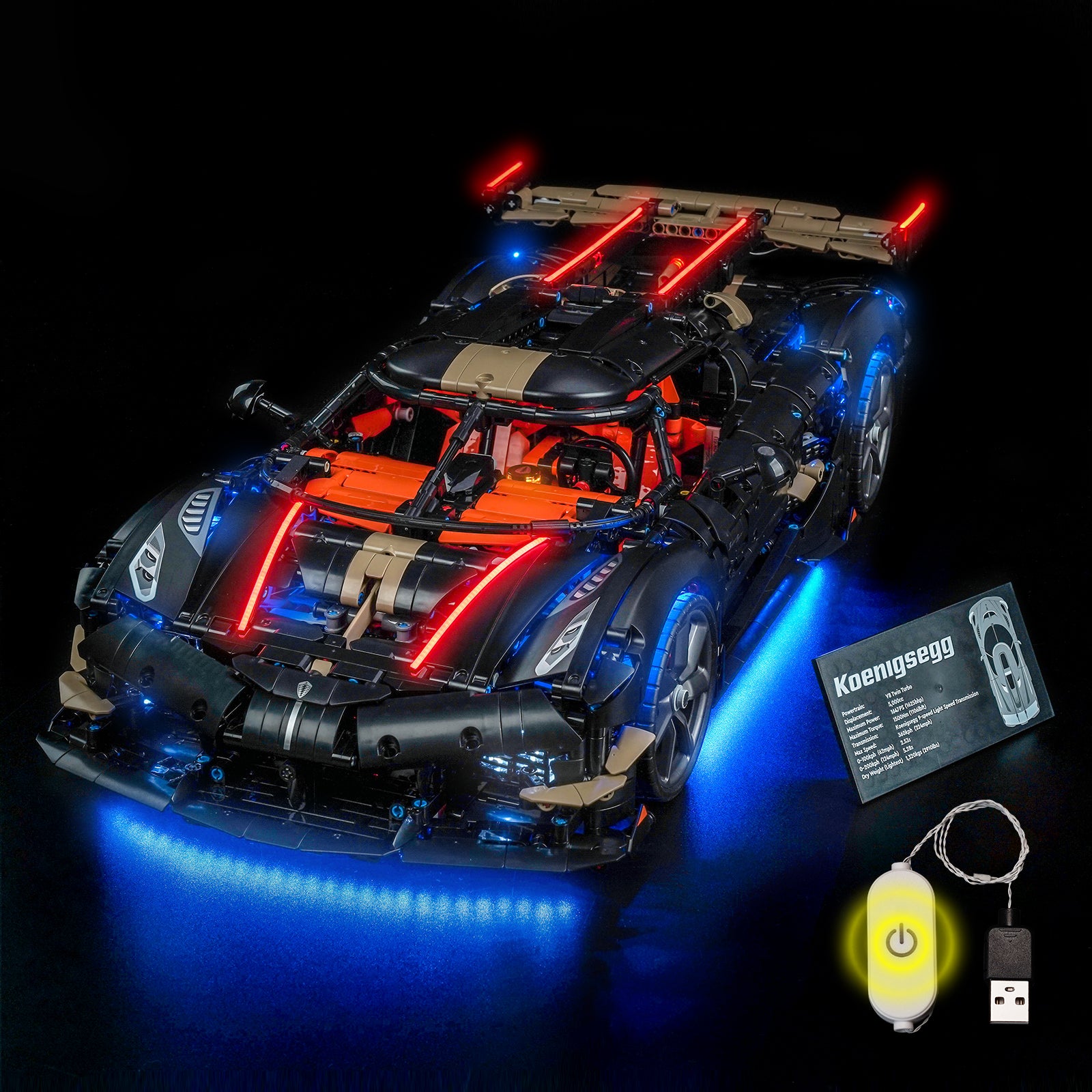 BrickBling Light Kit for LEGO Technic Koenigsegg Sadair's Spear Megacar 42232
