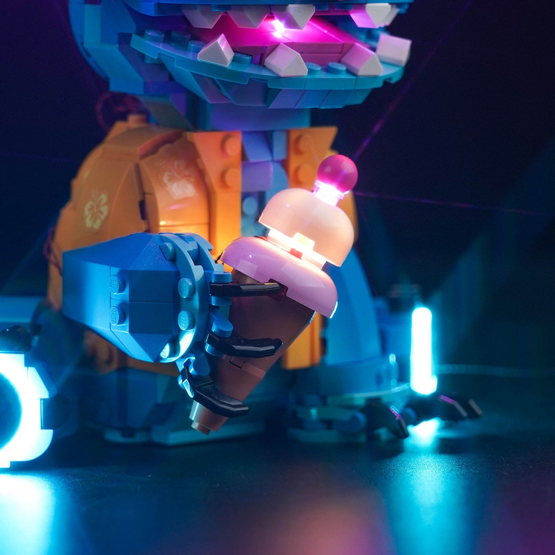 BrickBling custom light kit illuminating Ice Cream piece in LEGO Disney Stitch 43249 set