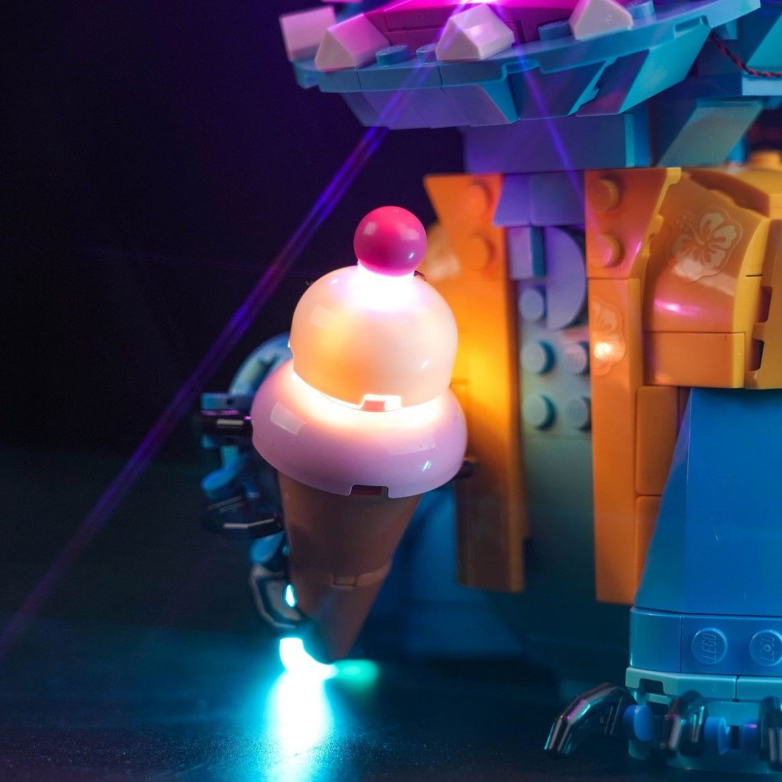 BrickBling custom light kit illuminating Ice Cream piece in LEGO Disney Stitch 43249 set