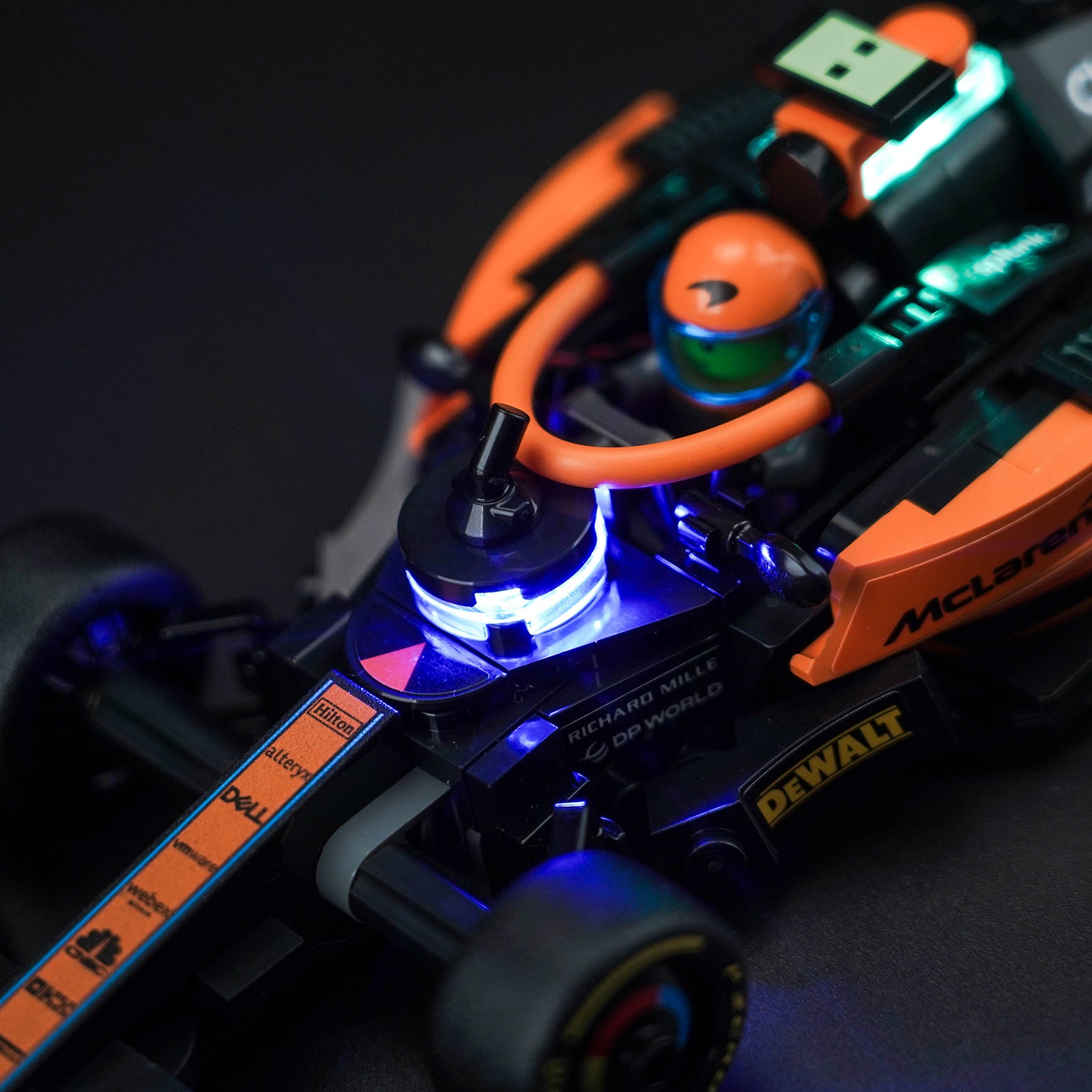 Detailed Display of BrickBling Light Kit for LEGO Speed Champions 2023 McLaren Formula 1 Race Car 76919