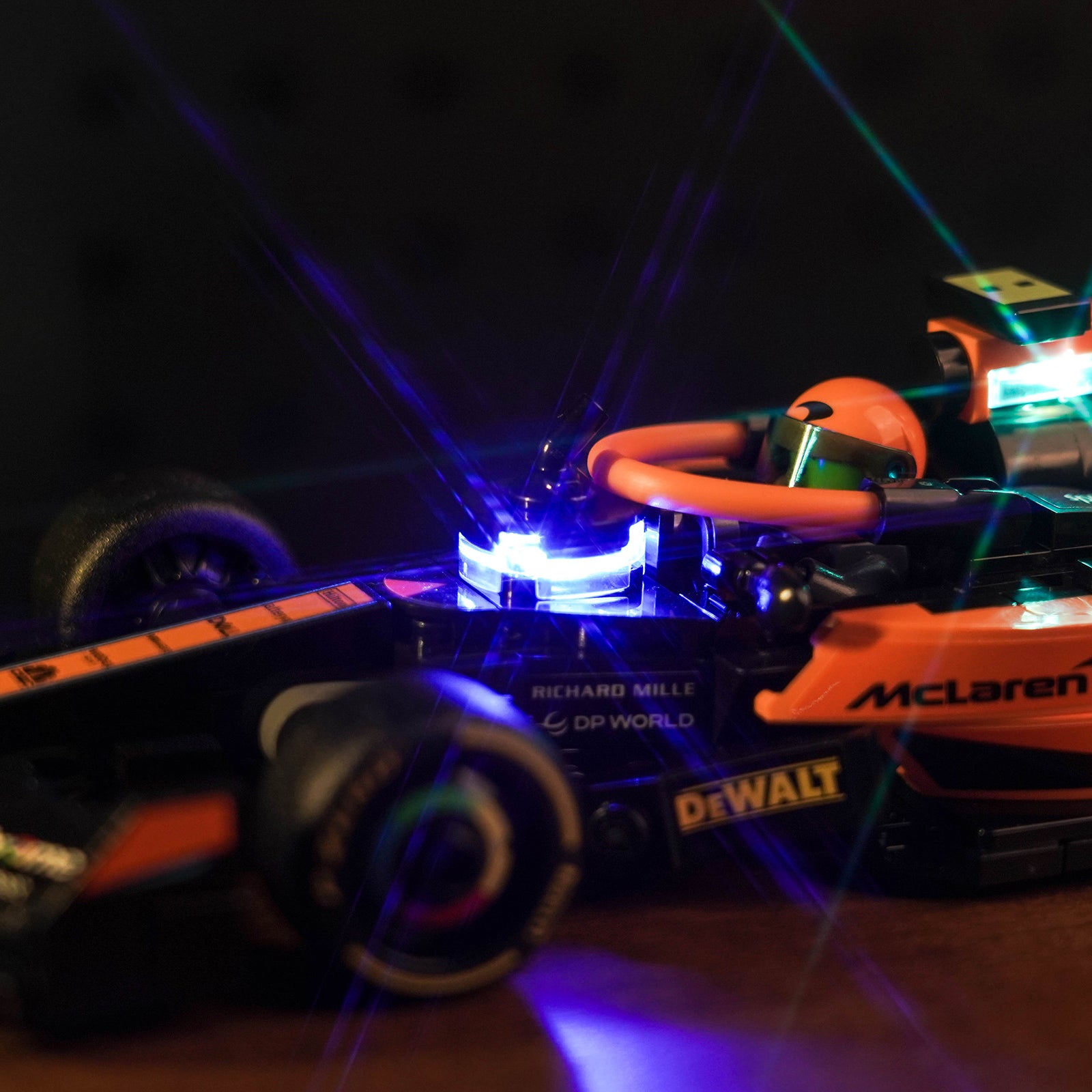 Detailed Display of BrickBling Light Kit for LEGO Speed Champions 2023 McLaren Formula 1 Race Car 76919