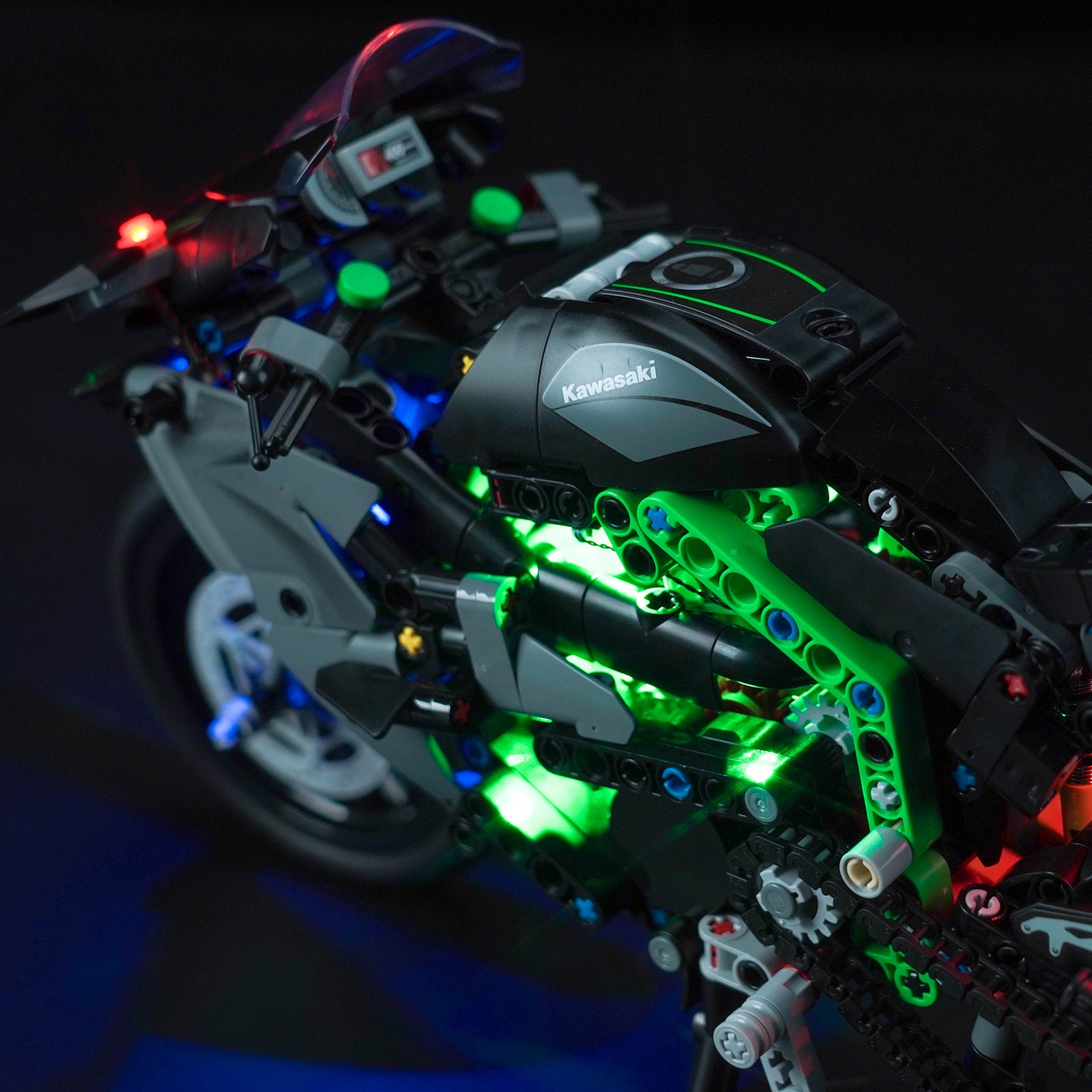 Lighting Details Shown of BrickBling Light Kit for LEGO Kawasaki Ninja H2R Motorcycle 42170