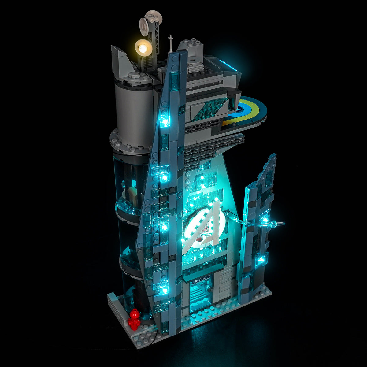 LEGO Marvel New Avengers Tower 76352 illuminated with the BrickBling LED light kit