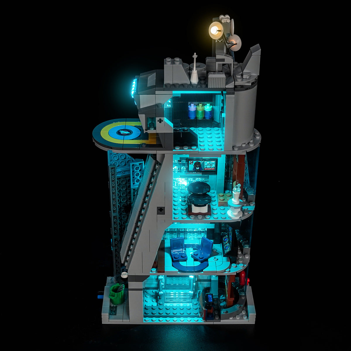 LEGO Marvel New Avengers Tower 76352 illuminated with the BrickBling LED light kit