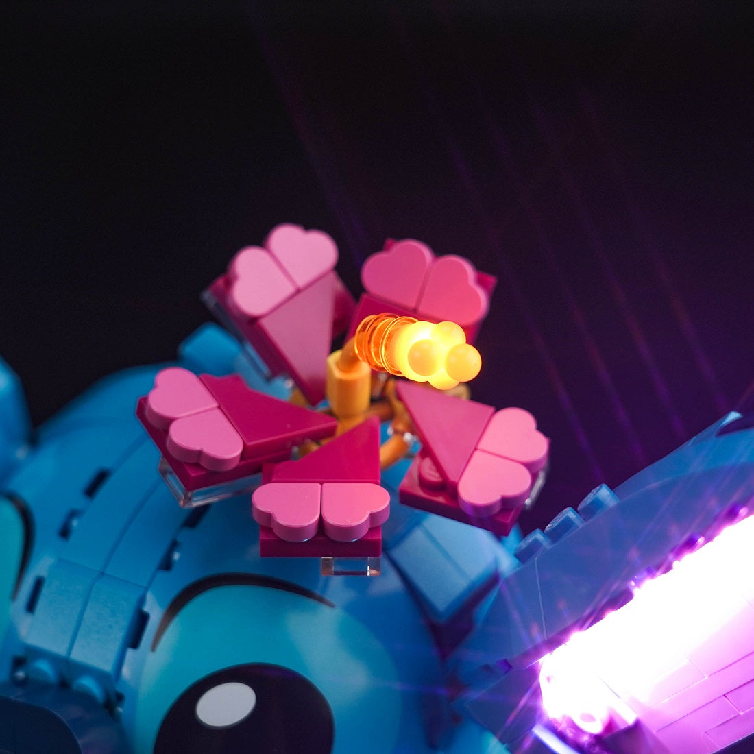 LEGO Disney Stitch 43249 head enhanced by BrickBling custom light kit installation